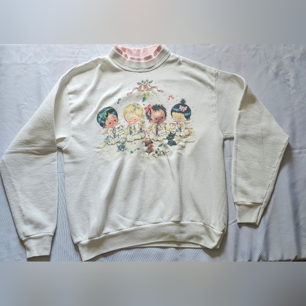 Lee Womens Vintage Off White Angel Christmas Sweater Size Medium